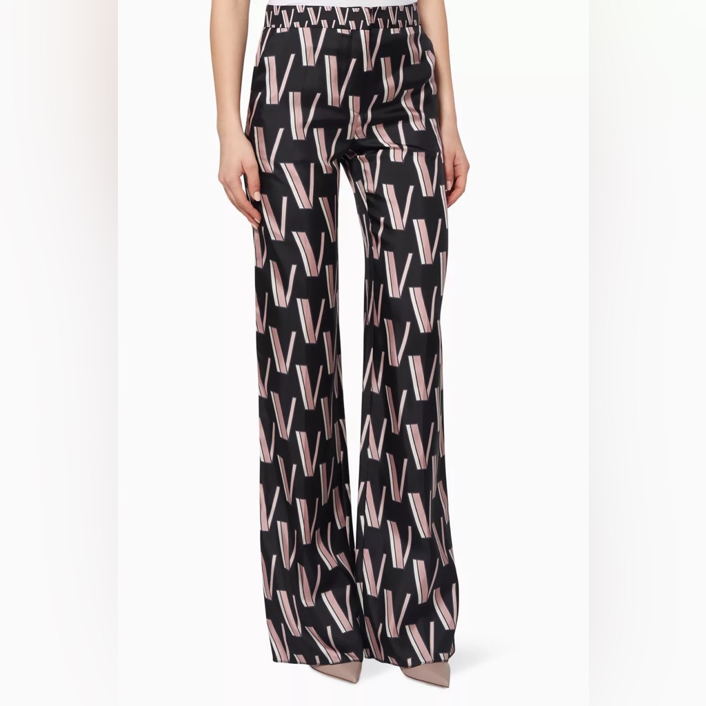 Valentino Logo Printed Silk Pants